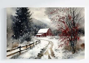 Vászonkép Canvas Tájkép Tél Hó Út Falu Pajta 60x40