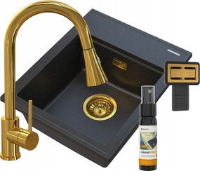 Gránit Mosogató Fekete Arany Szett Konyhai Alor