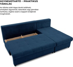 Venezia sarokkanapé, kordbársony, univerzális oldal, bonell töltet, kék