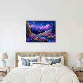 Üveg kép - Lila táj teljes holdfénynél (70x50 cm)