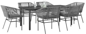 vidaXL 7 részes szürke polyrattan üveg kerti étkezőgarnitúra párnával