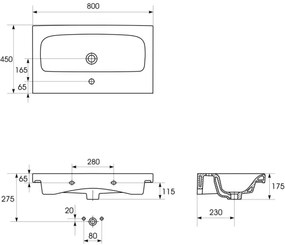 Cersanit K116-013-ECO - MODUO beépíthető mosdó 45x80 cm, kerámia, fényes fehér