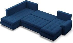 Tokio U sarokkanapé, 3 ágyneműtartóval, bársony, baloldali, kék