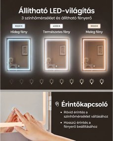 Sminkasztal LED világítással, tükörrel és 6 fiókkal, 97,5 x 40 x 145 cm, fehér