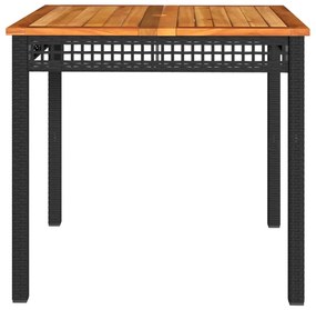 fekete polyrattan és akácfa kerti asztal 80 x 80 x 75 cm