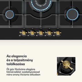Klarstein Victoria 5, gázfőzőlap, 5 Sabaf égők, üvegkerámia, retró külső