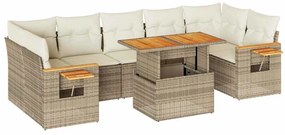 8 részes bézs polyrattan akácfa kerti ülőgarnitúra párnával