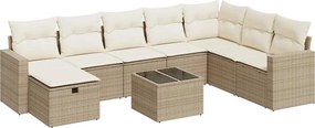 vidaXL 9 részes bézs polyrattan kerti ülőgarnitúra párnákkal