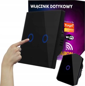 Érintőkapcsoló Fény Fekete Üveg Dupla Wifi+rf Tuya Smart Life