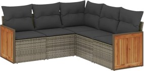 vidaXL 5 részes szürke polyrattan kerti ülőgarnitúra párnákkal