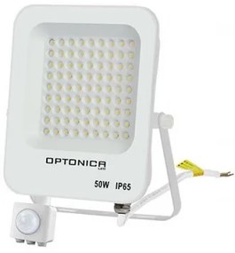 LED reflektor , 50 Watt , Ultra Slim , SMD , mozgásérzékelős , hideg fehér , fehér ház , IP65 , Optonica