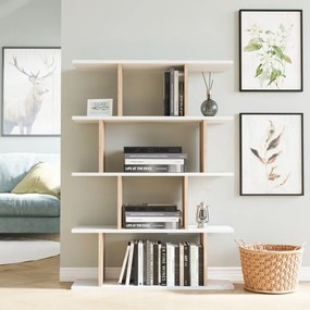 Fehér-natúr színű könyvespolc tölgyfa dekorral 90x127 cm Harmon – Kalune Design