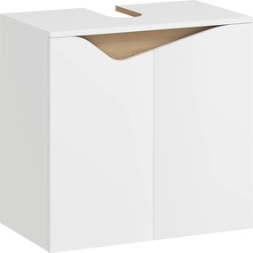 HOMCOM mosdó alatti szekrény, 2 lágyan záródó ajtó, modern, 60 x 35 x 57,9 cm, fehér/natúr | Aosom