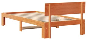 ágykeret fejtámlával viaszbarna 80x200 cm tölgyfából