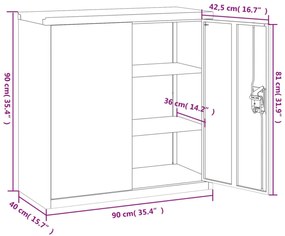 szürke kétajtós acél irodai szekrény 90 cm