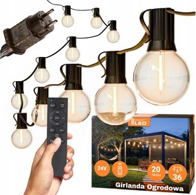 LED Stm kültéri dekorációs fényfüzér 36xE12/1W/24/230V 22,35 m IP65 fekete + távirányító