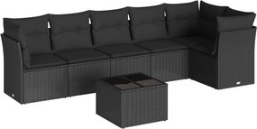 vidaXL 7 részes fekete polyrattan kerti ülőgarnitúra párnával