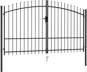 vidaXL fekete acél lándzsahegy tetejű kétajtós kerítéskapu 299,5x249,5 cm