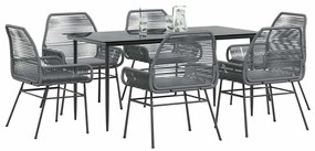 vidaXL 7 részes szürke polyrattan üveg kerti étkezőgarnitúra párnával