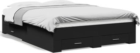 vidaXL fekete szerelt fa ágykeret fiókokkal 135 x 190 cm