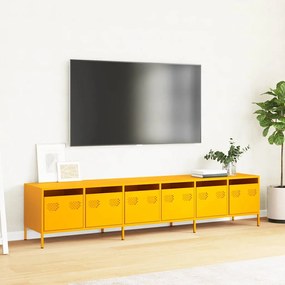 mustársárga hidegen hengerelt acél TV-szekrény 202x39x43,5 cm
