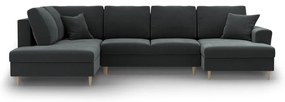 Sötétszürke bársony kinyitható tárolóhelyes sarokkanapé (bal oldali-U alakú) Kyoto – Cosmopolitan Design