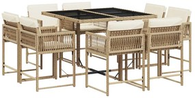 vidaXL 9 részes bézs polyrattan kerti étkezőgarnitúra párnákkal