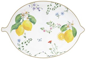 Citromformájú porcelántálca 25x18cm, dobozban, Fleurs et Citrons
