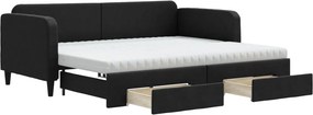 vidaXL fekete kihúzható szövet heverő fiókokkal 90 x 200 cm