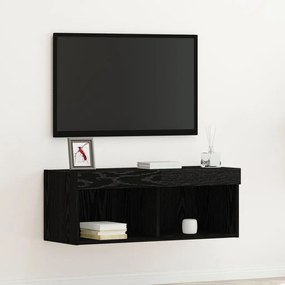 TV Fali Szekrény LED Világítással Fekete Totó 80x30x30 cm