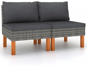 2 db polyrattan és tömör eukaliptuszfa középső kanapé