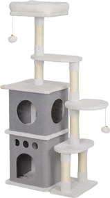 PawHut 126 cm-es Macska Kaparófája Fészkekkel, Platformokkal, Lógó Labdákkal és Zsinóros Pálcákkal Krém | Aosom