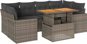 vidaXL 7 részes szürke polyrattan kerti ülőgarnitúra párnákkal