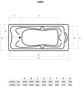 Favorit LINEA szaniter akril kád előlappal-oldallappal-állvánnyal 170 x 75 cm