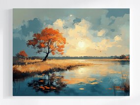 Vászonkép Víz Tájkép Tó Fa Ősz Nap Természet 80x60
