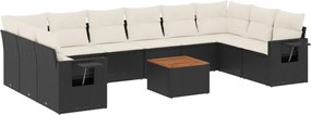 vidaXL 11 részes fekete polyrattan kerti ülőgarnitúra párnákkal