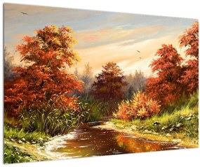 Kép egy folyóról egy őszi tájban, olajfestmény (90x60 cm)