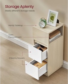 Vékony éjjeliszekrény 2 db-os szett, 2 fiókos, nyitott rekesszel, bézs és fehér színben