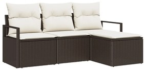 4 részes kertibútor szett párnákkal Barna Poli Rattan, 2 személyes kerti kanapé párnákkal Barna Poli Rattan