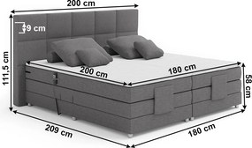 Elektromos állítható ágy, boxspring, szürke, 180x200, MURKO NEW
