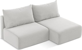 Világosszürke bársony kinyitható-tárolóhelyes sarokkanapé (jobb oldali-heverő résszel) Kalena – Makamii