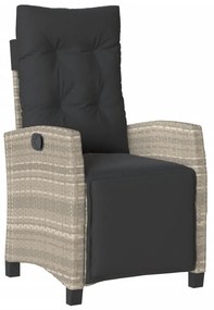 2 db világosszürke polyrattan dönthető kerti szék lábtartóval