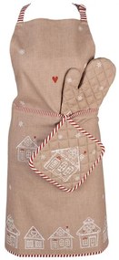 Karácsonyi pamut konyhai kötény mézeskalács házakkal