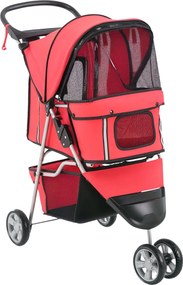 PawHut Kutya Békebusz, Összecsukható Kutyáknak és Macskáknak, Párnás Macskakocsi, Hálós Ablakok, Pohártartó, Tárolótáska, Pirosszínű | Aosom