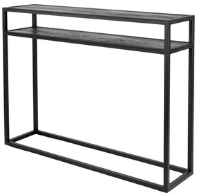 Fekete konzolasztal tölgyfa asztallappal 30x120 cm Daniël – Spinder Design