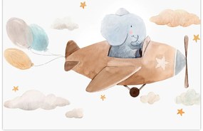 Üveg kép - Akvarell elefánt egy repülőgépen (70x50 cm)
