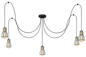 Helam Csillár zsinóron TUBE LONG 5xE27/15W/230V fekete/arany HE1591