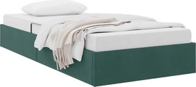 vidaXL Tárolós Ágy fejtámlával tárolóval Sötétzöld 90 x 190 cm Bársony