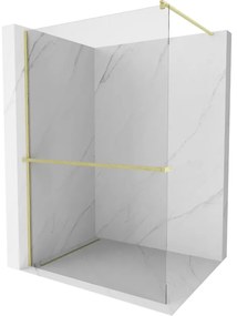 Mexen Kioto+, Walk-In zuhanyparaván polccal és akasztóval 90 x 200 cm, 8 mm átlátszó üveg, arany matt profil, 800-090-121-55-00