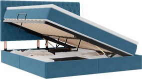 vidaXL Ágy tárolóval és matraccal Sötét kék 160 x 200 cm Bársony